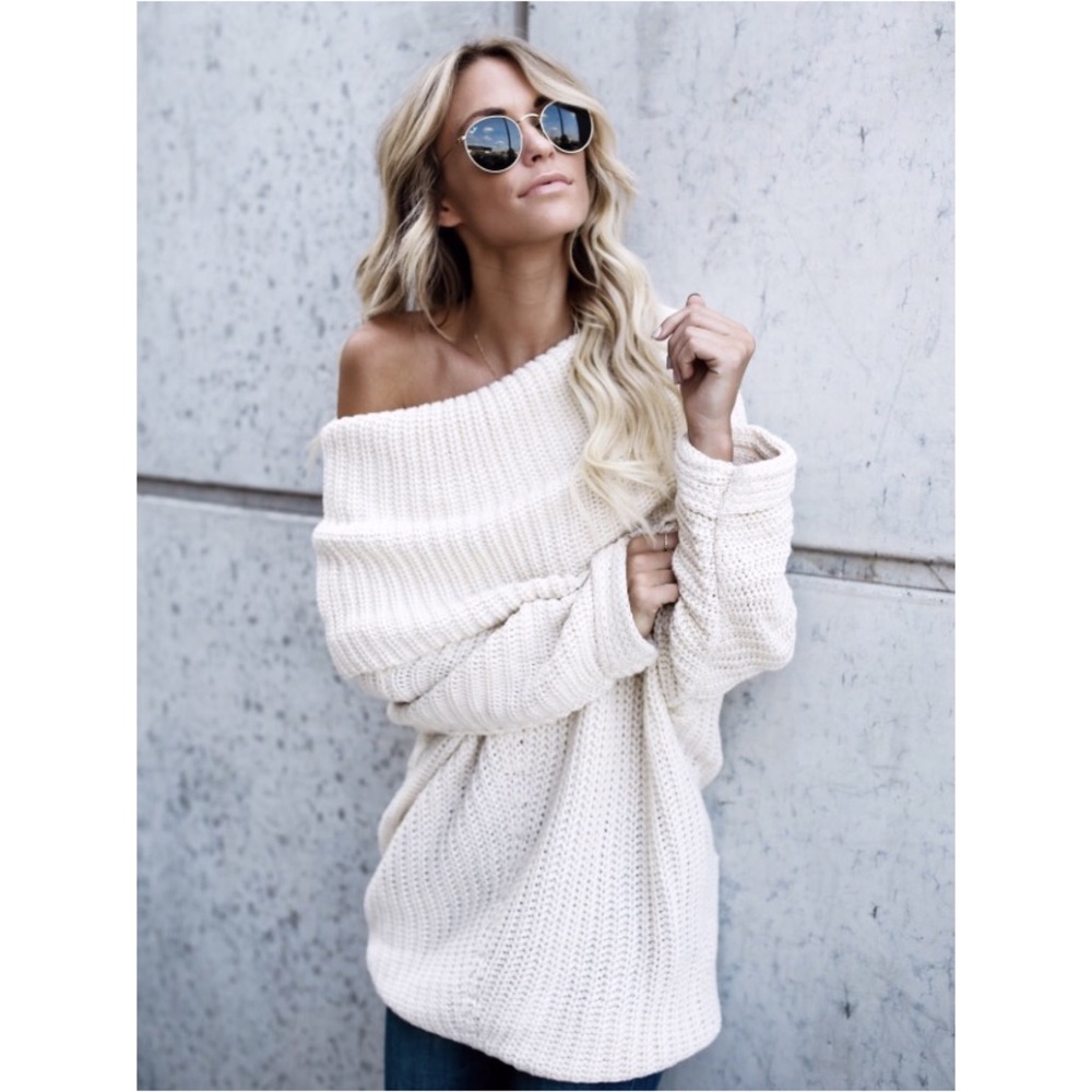 🆕Carrie Fold Over Knit Sweater Cream - Picture 4 of 8